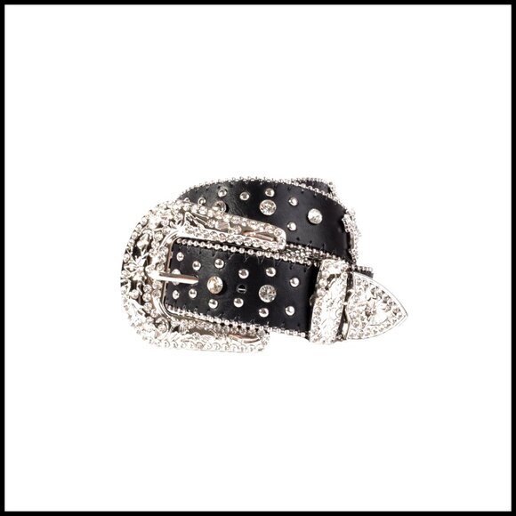 Rhinestone Western Belt with Cross Design Faux Leather Statement Accessory main image 5